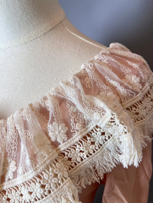 Pink Regency Era Dress with Lace - Pink Maxi Dress with Long Sleeves and Flower Accessories- Regency Dress Plus Size